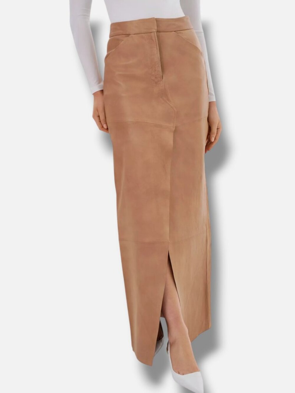 LaMarque Women's Beige Mariette Leather Maxi Skirt Size M